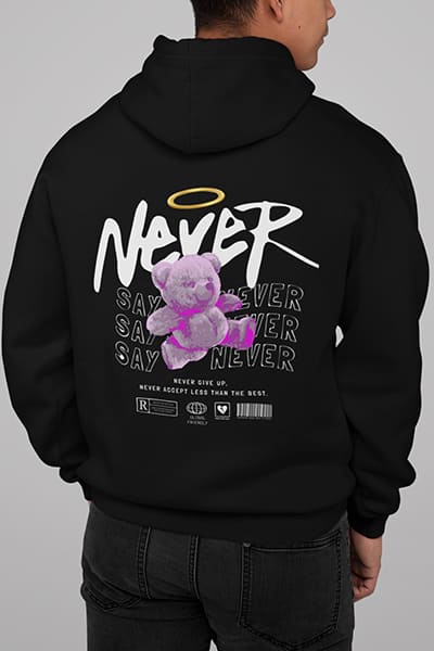 Herren Hoodie Never Say Never Back Print