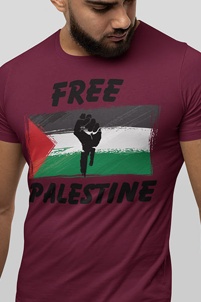 Herren T-Shirt Free Palestine Fahne Faust