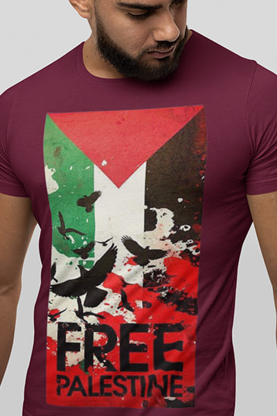 Herren T-Shirt Free Palestine Fahne Vogel Style