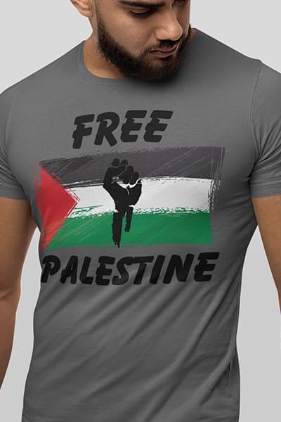 Herren T-Shirt Free Palestine Fahne Faust