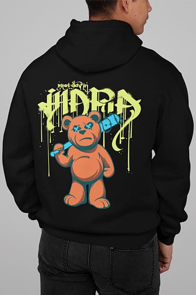 Herren Hoodie Bär mit Schläger Back Print