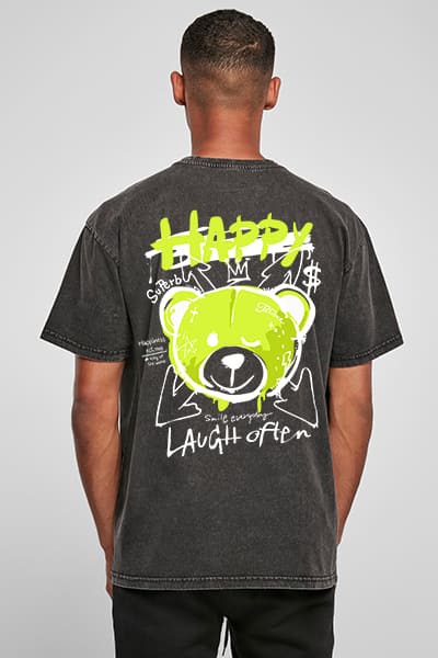 Herren Oversize Shirt Happy Laugh often Acid Washed