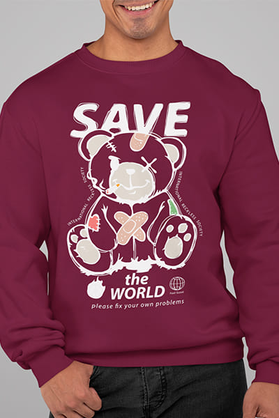 Herren Pullover Save the World Back Print