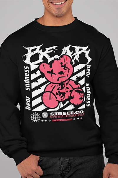 Herren Pullover Bear Sadness Front Print