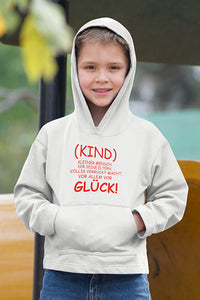 Kinder Hoodie mit "Kleiner Mensch, der seine Eltern völlig verrückt macht - vor allem vor Glück" Aufdruck