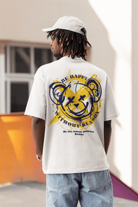 Herren Oversize Shirt Be Happy With out Reason Back Print