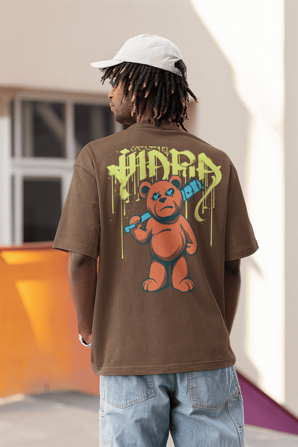 Herren Oversize Shirt Bär mit Schläger Back Print