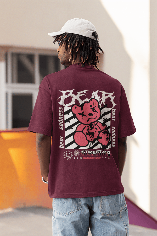 Herren Oversize Shirt Bear Sadness Back Print