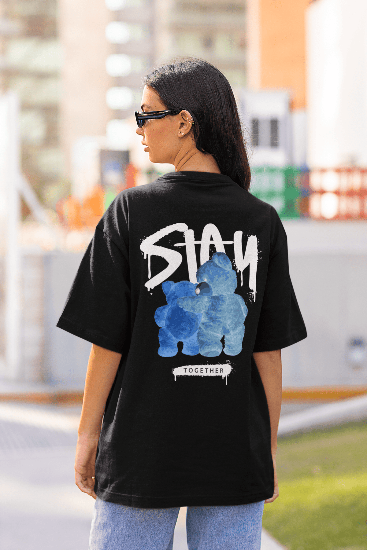 Damen Oversize Shirt Stay Together Back Print