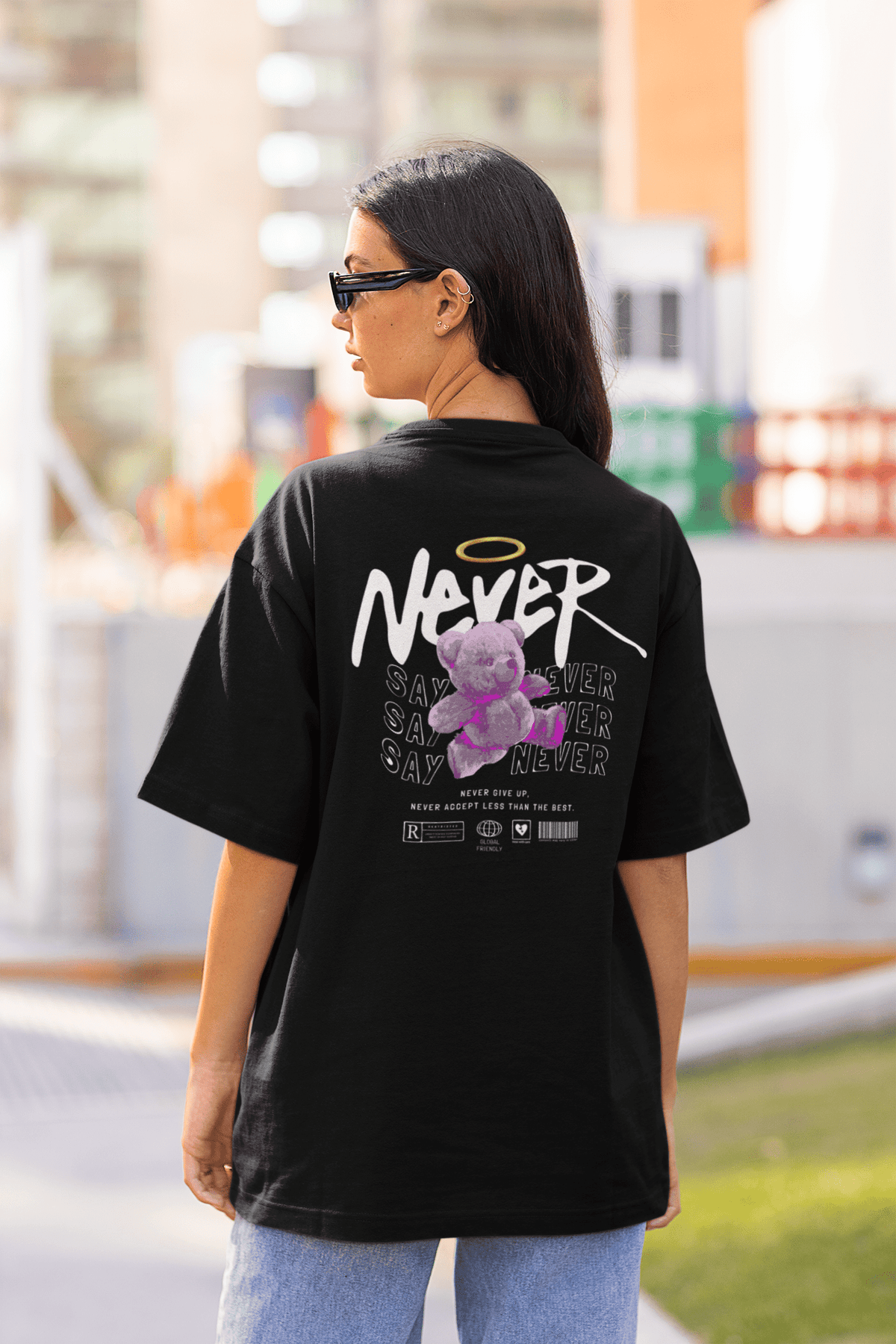 Damen Oversize Shirt Never Say Never Back Print