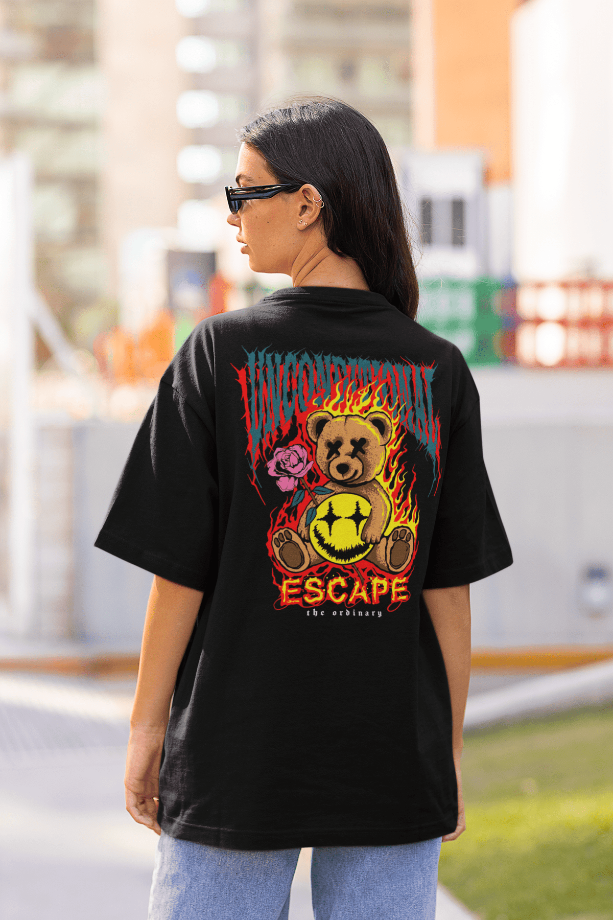 Damen Oversize Shirt Escape Back Print
