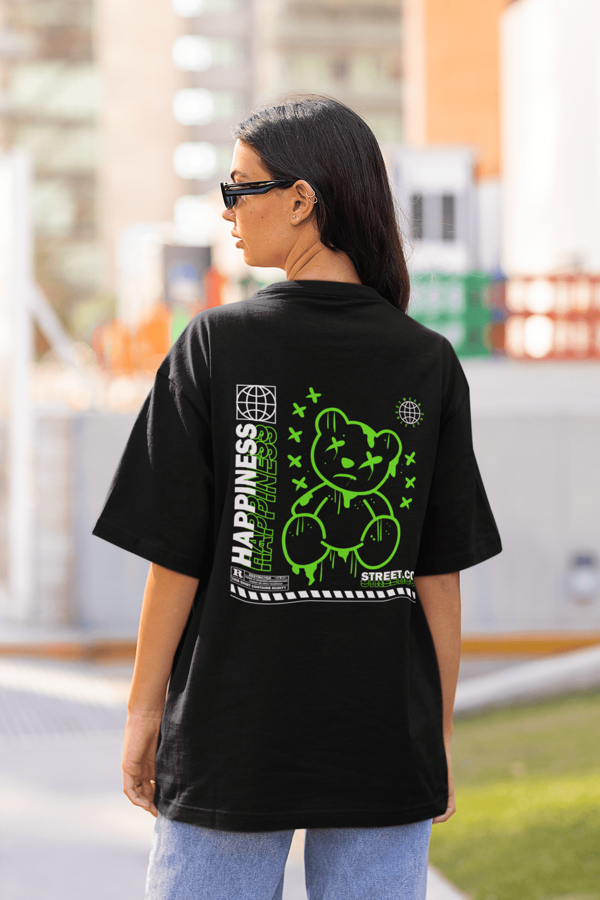 Damen Oversize Shirt Happiness Back Print
