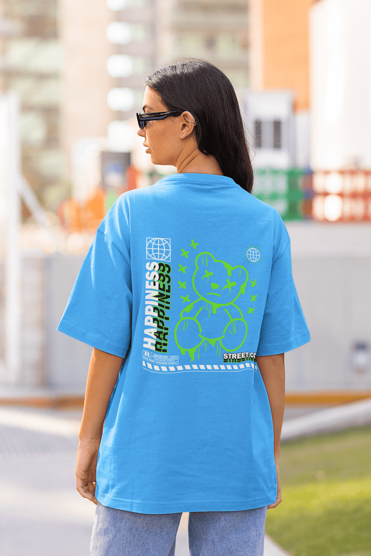 Damen Oversize Shirt Happiness Back Print