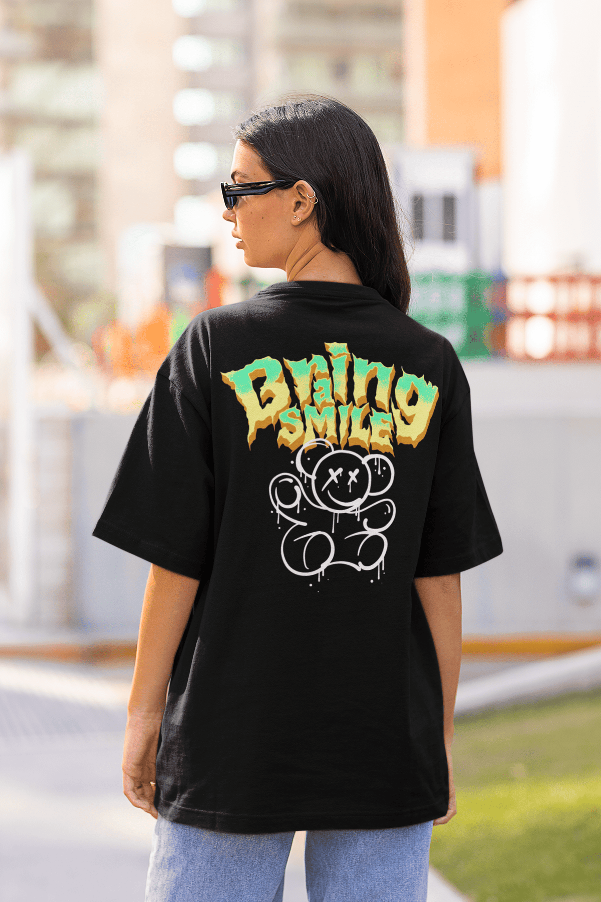 Damen Oversize Shirt Braing Smile Back Print