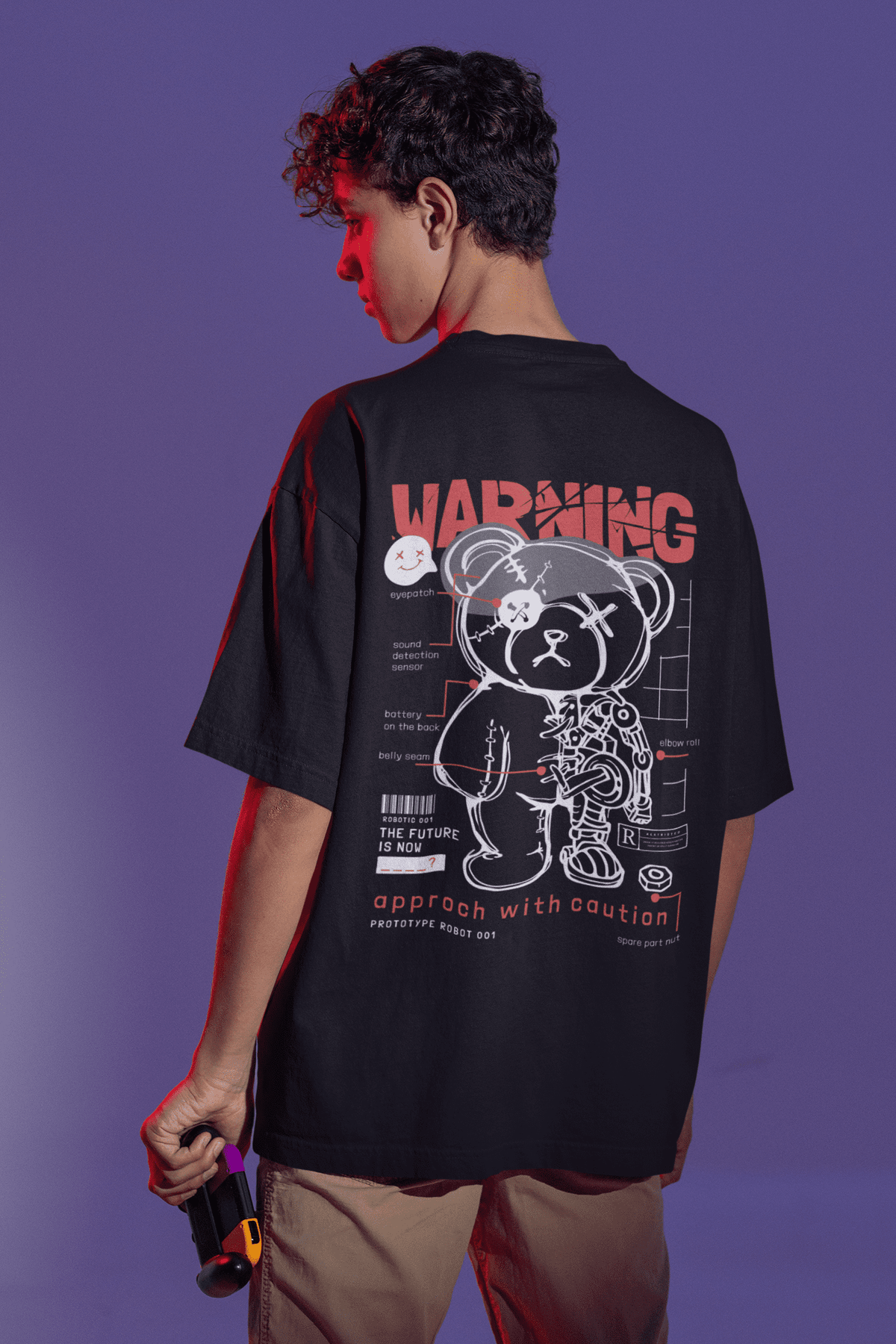 Herren Oversize Shirt Warning Approch with Coution