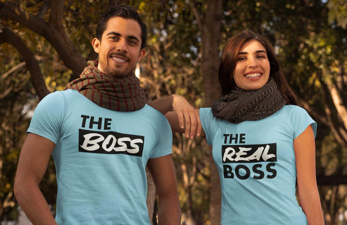 Partner T-Shirt Set mit "The Boss" und "The Real Boss" Aufdruck