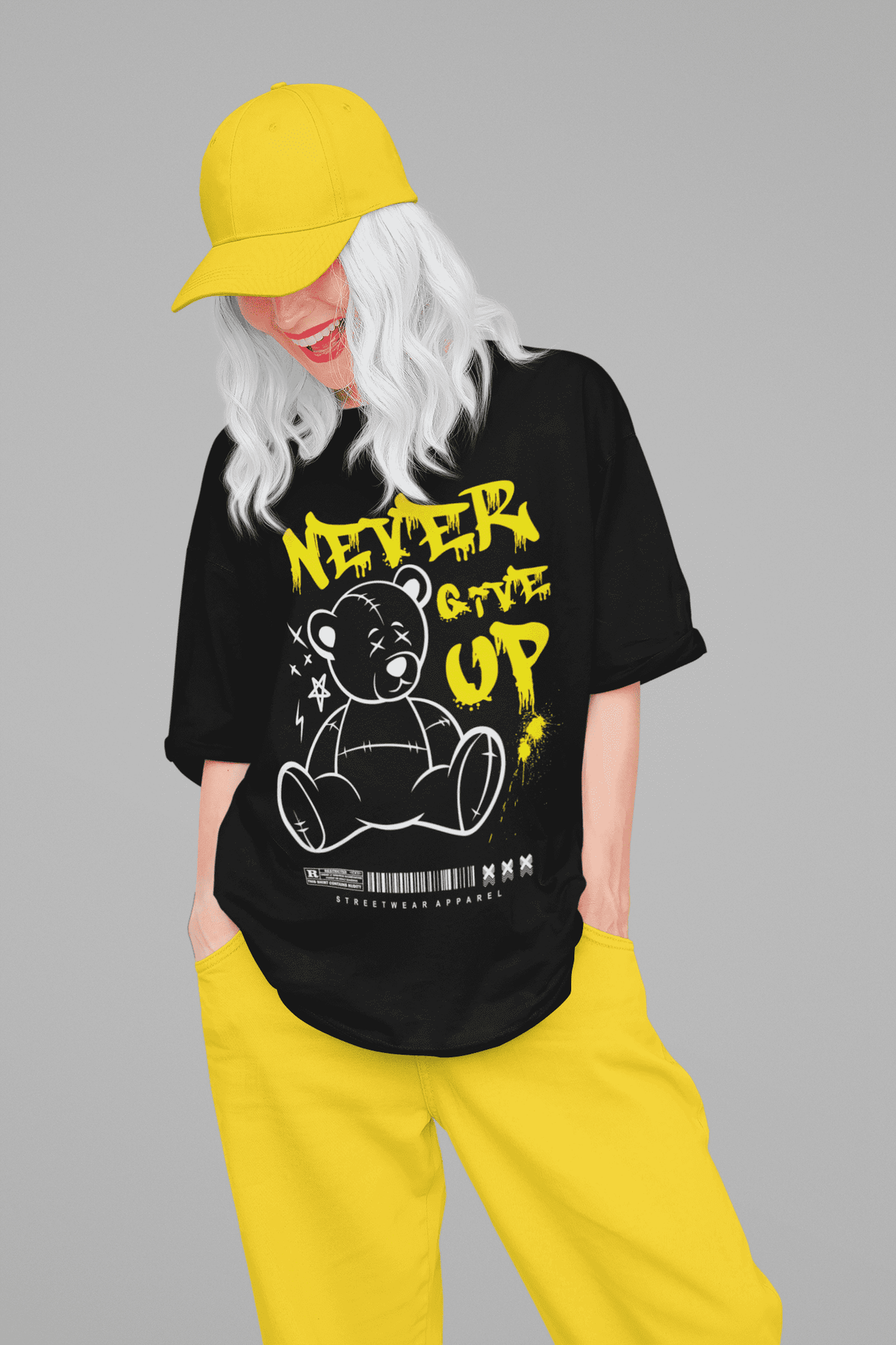 Damen Oversize Shirt Never Give Up Front Print