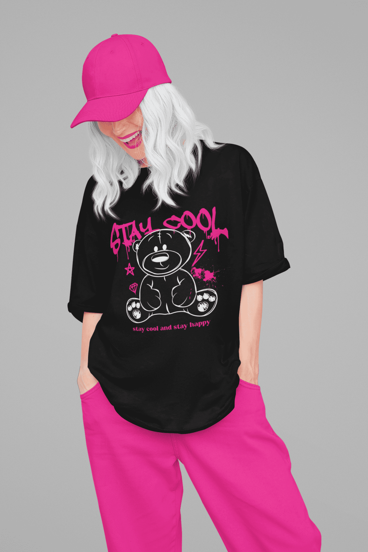 Damen Oversize Shirt Stay Cool and Stay Happy