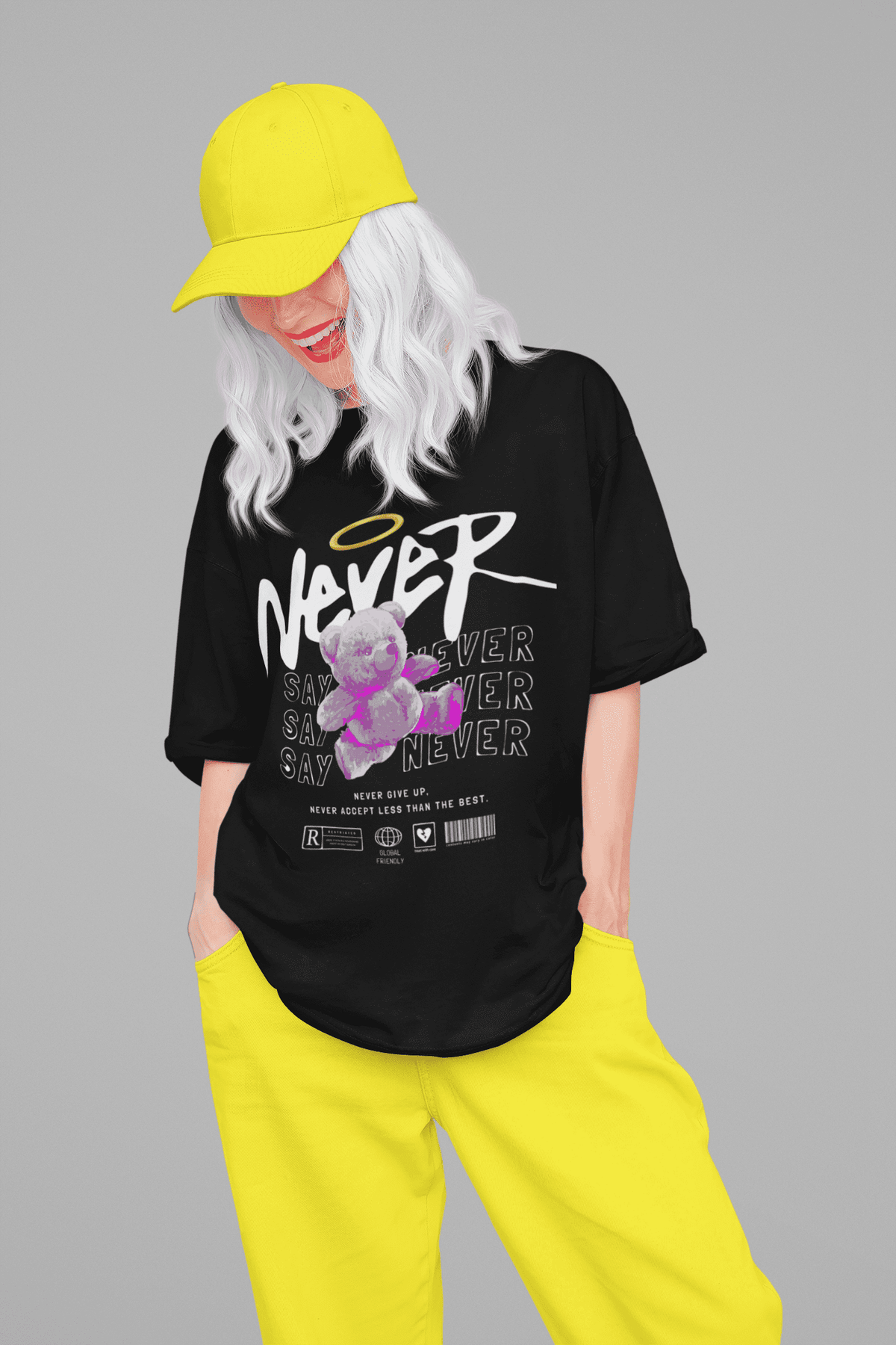 Damen Oversize Shirt Never Say Never Front Print