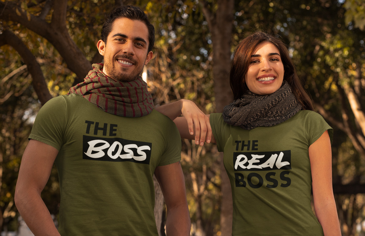 Partner T-Shirt Set mit "The Boss" und "The Real Boss" Aufdruck