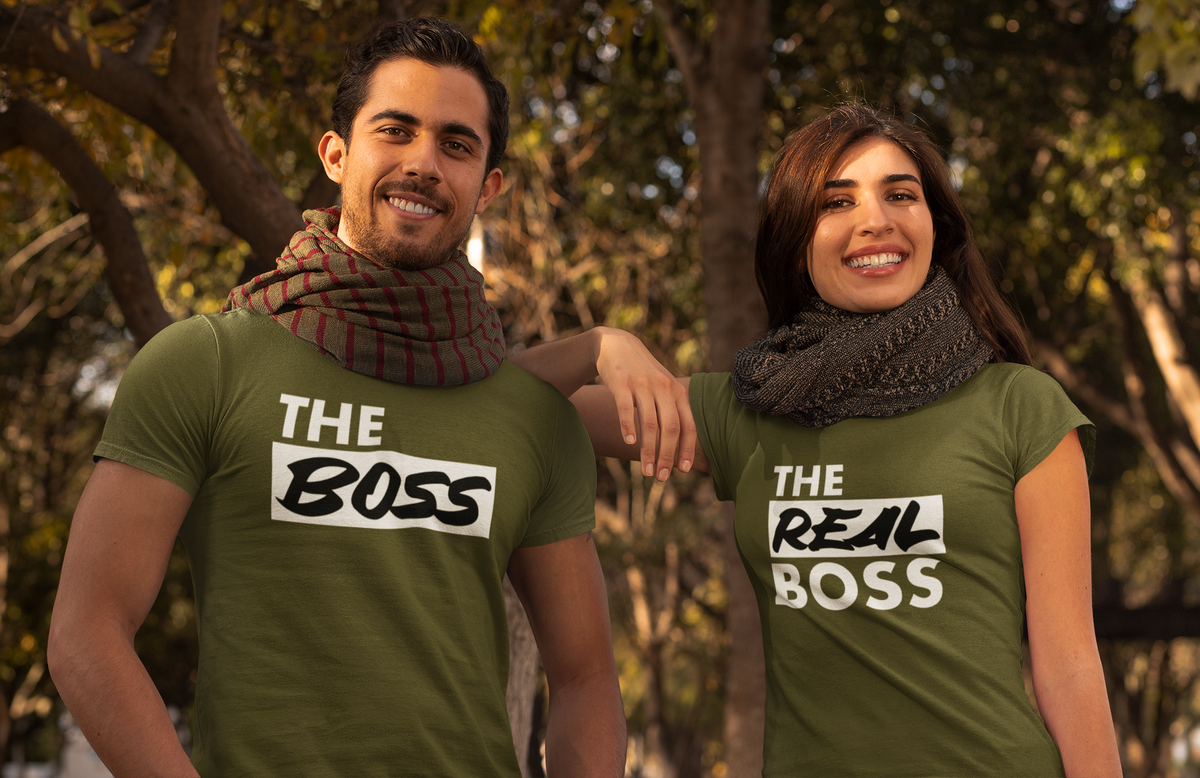 Partner T-Shirt Set mit "The Boss" und "The Real Boss" Aufdruck