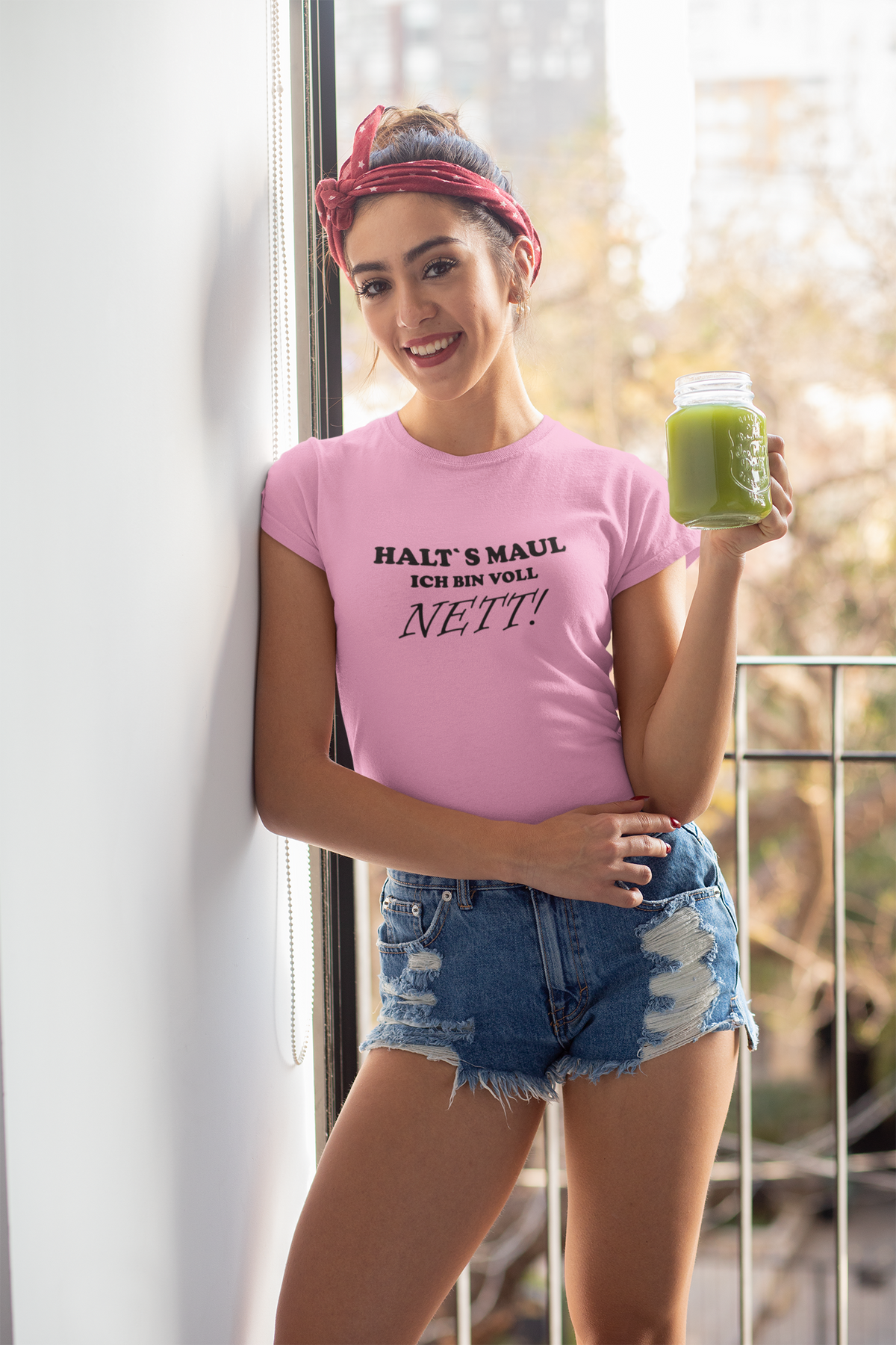 Frauen T-Shirt Halt´s Maul ich bin voll Nett