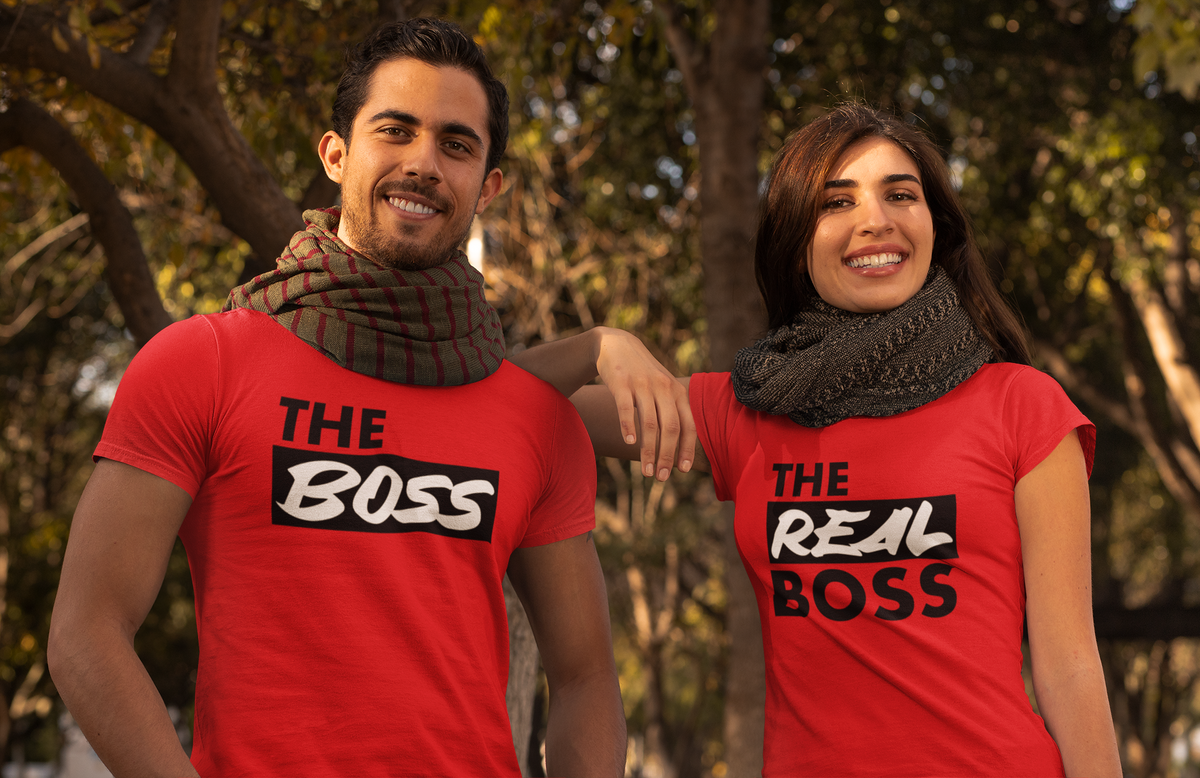Partner T-Shirt Set mit "The Boss" und "The Real Boss" Aufdruck