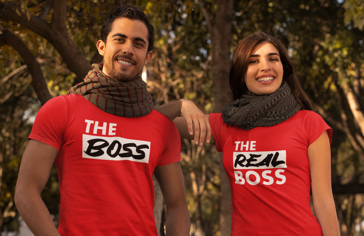 Partner T-Shirt Set mit "The Boss" und "The Real Boss" Aufdruck