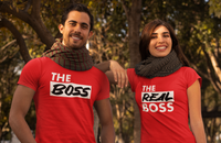 Partner T-Shirt Set mit "The Boss" und "The Real Boss" Aufdruck