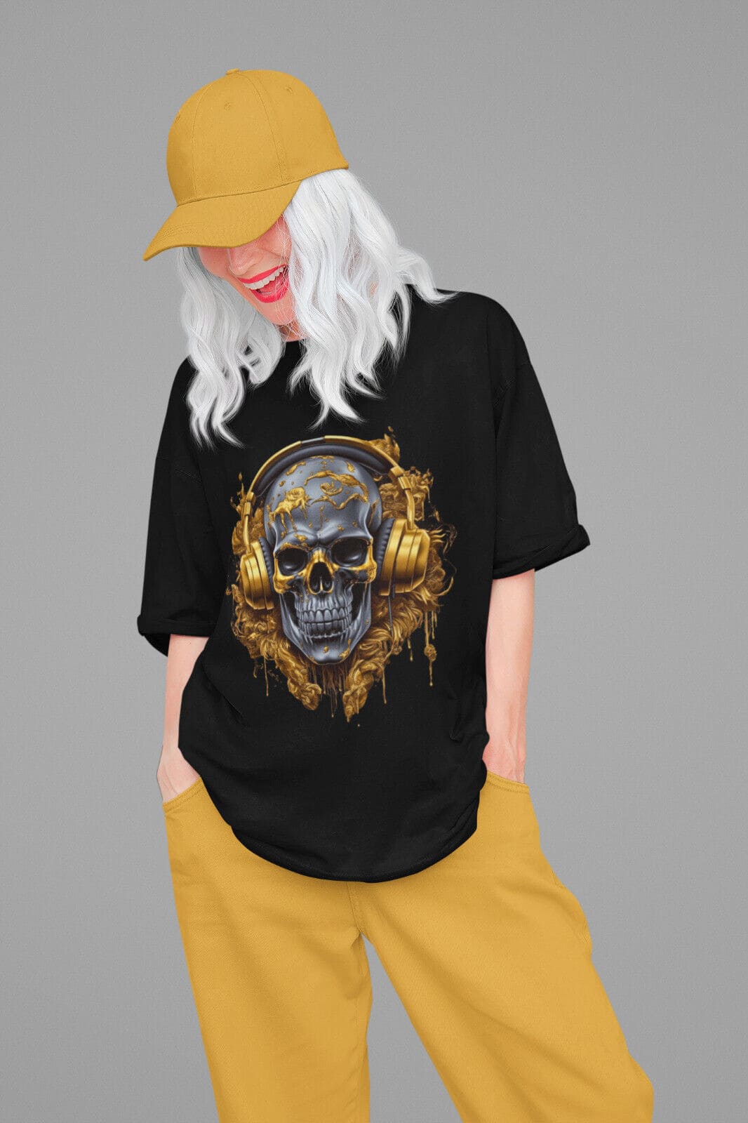 Damen Oversize Shirt Goldener Totenkopf Beatz