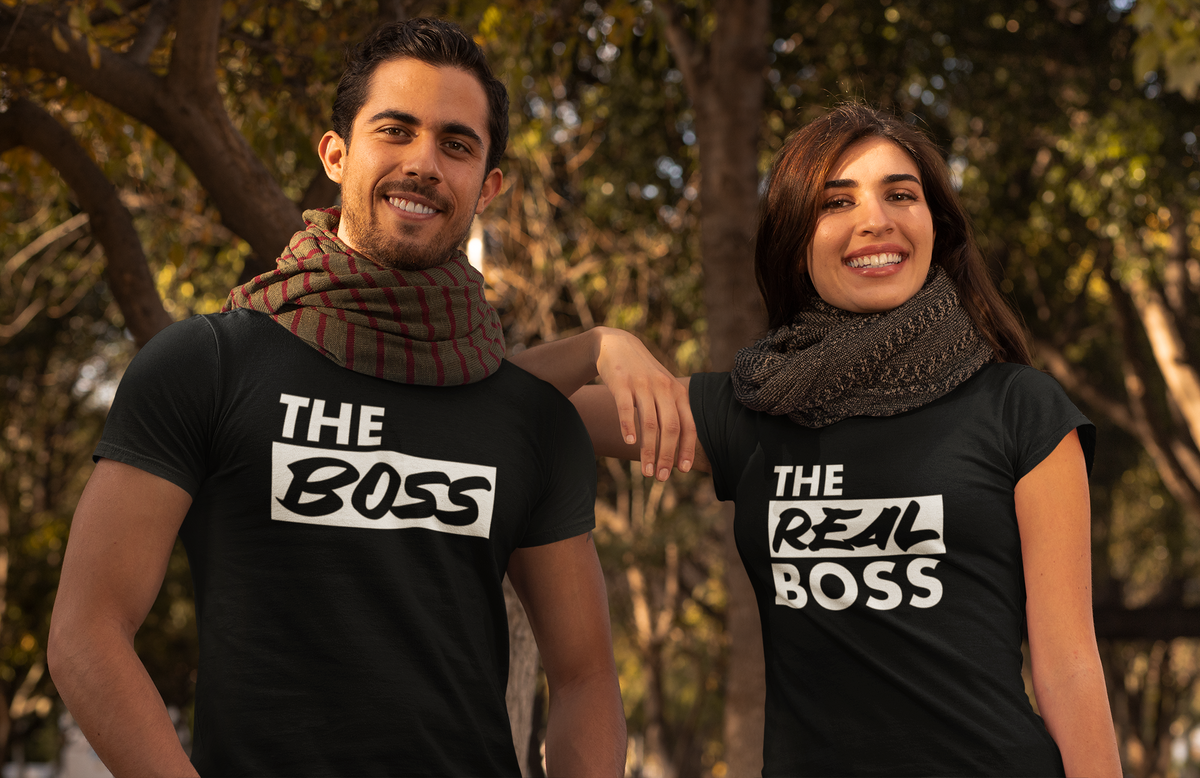 Partner T-Shirt Set mit "The Boss" und "The Real Boss" Aufdruck