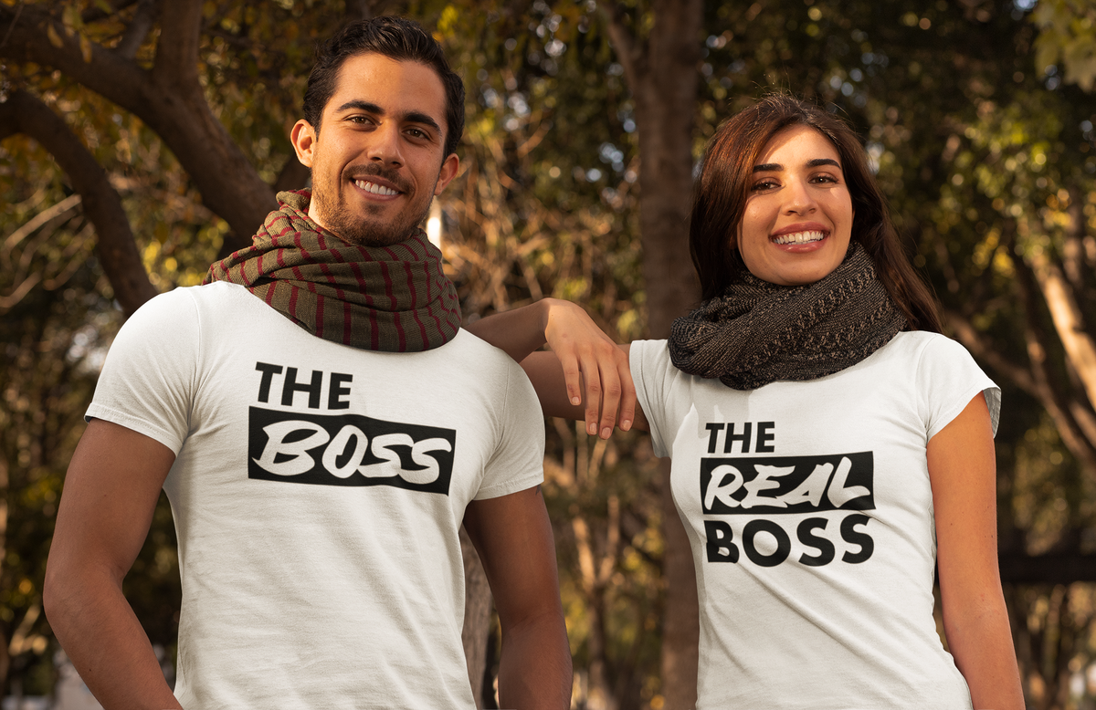 Partner T-Shirt Set mit "The Boss" und "The Real Boss" Aufdruck